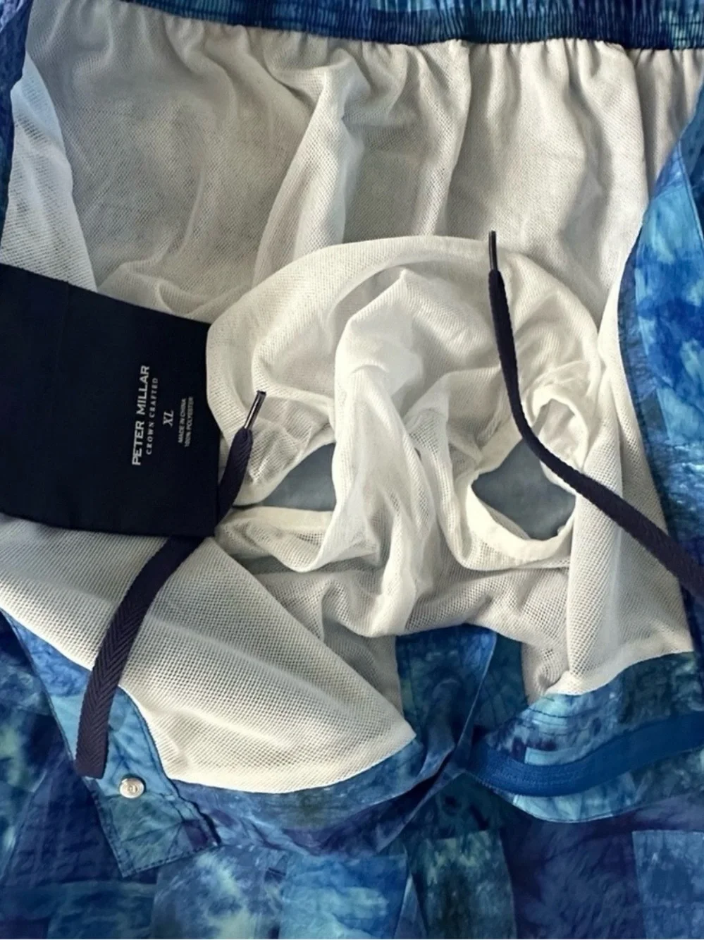 Peter Millar Crown Crafted Shibori Patchwork Swim Trunk Blue XL NWT Retail $110